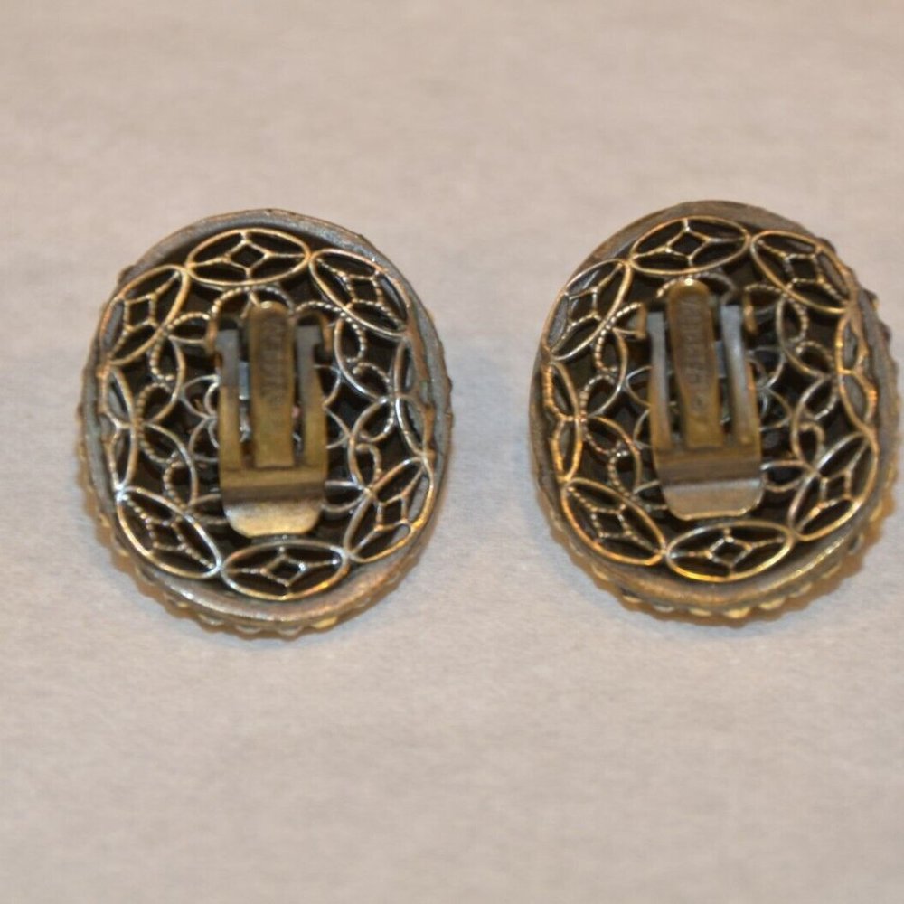 EVENING STATEMENT HOLIDAY JOSE & MARIA BARRERA BROWN GOLD OVAL CRYSTAL EARRINGS - Picture 5 of 10
